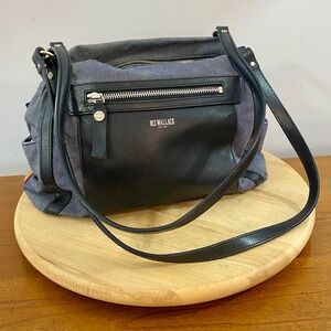 MZ Wallace Blue Denim Black Leather Trim Shoulder Bag Handbag Purse Tote Pocket